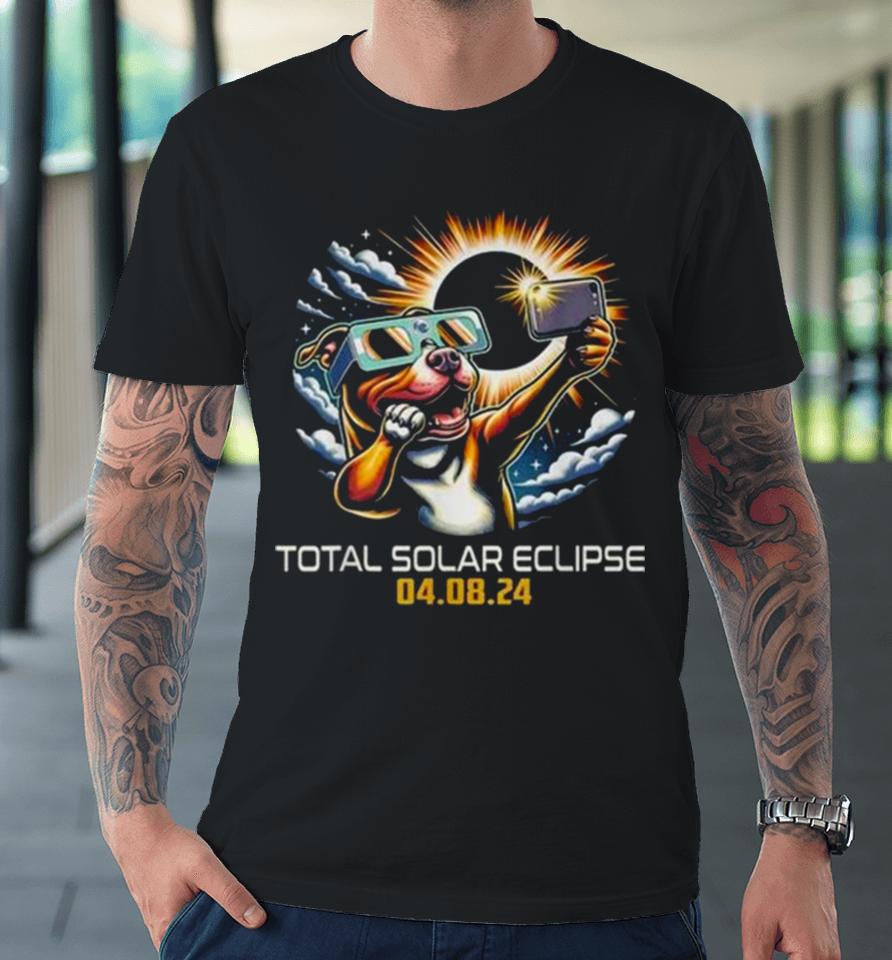 Pit Bull Dog Selfie Solar Eclipse 2024 Premium T-Shirt