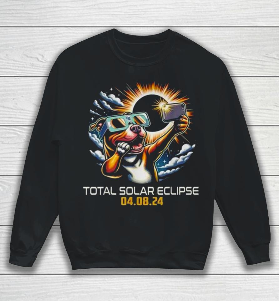 Pit Bull Dog Selfie Solar Eclipse 2024 Sweatshirt