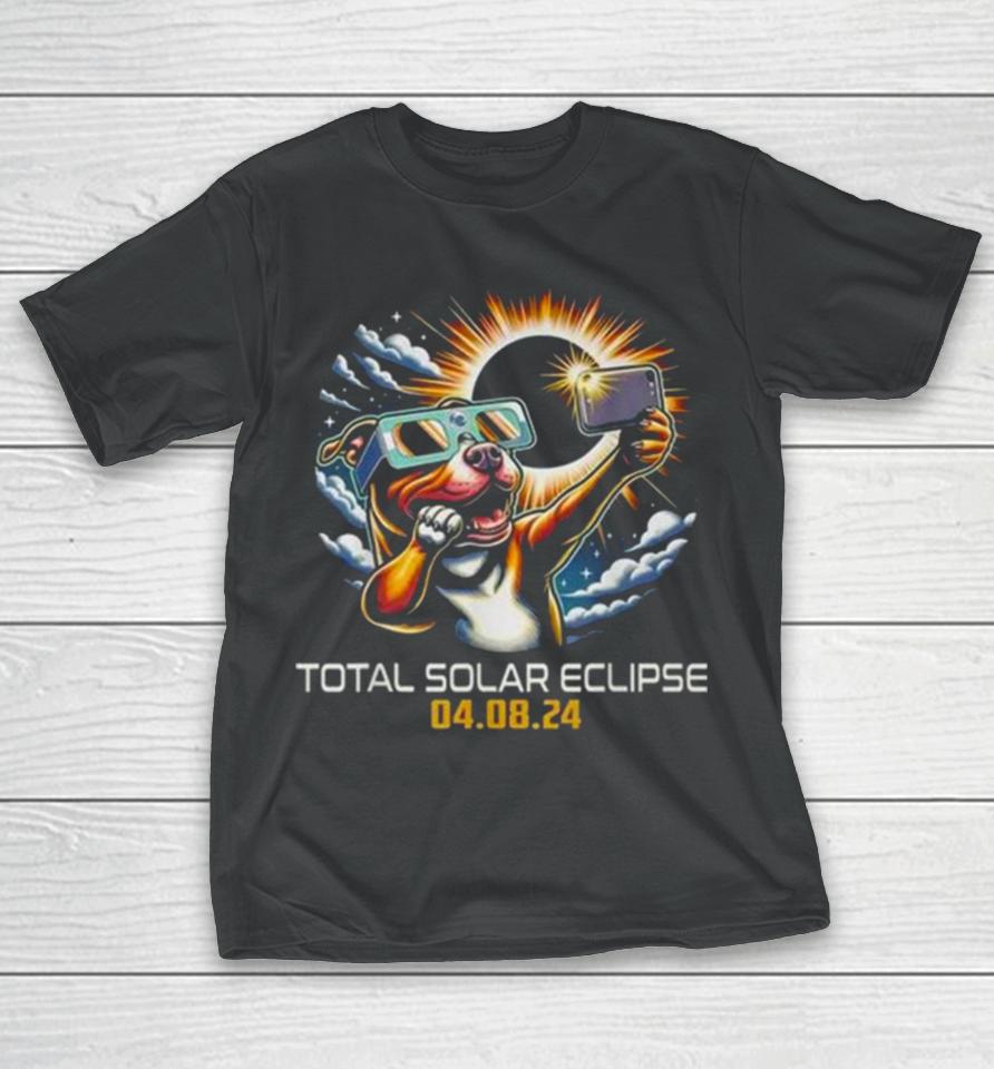 Pit Bull Dog Selfie Solar Eclipse 2024 T-Shirt