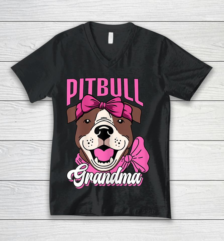 Pitbull Grandma Pittie Dog Lover Mom Mother's Day Unisex V-Neck T-Shirt