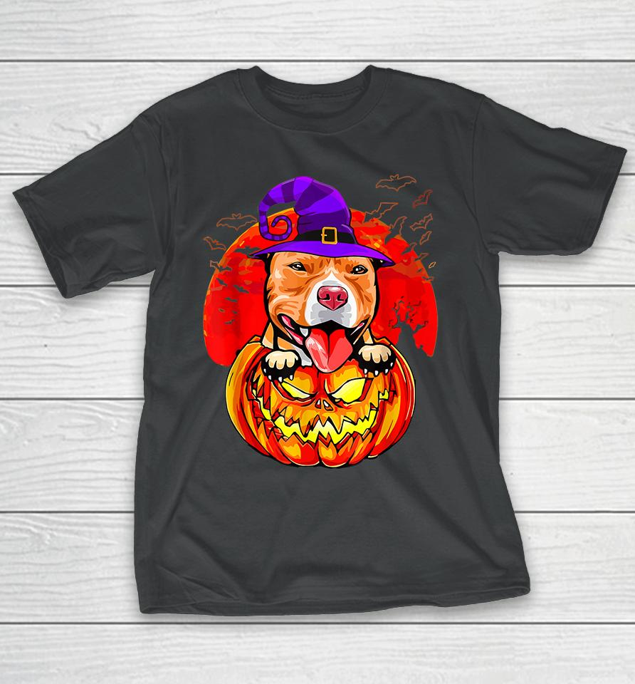 Pitbull Witch Pumpkin Halloween T-Shirt