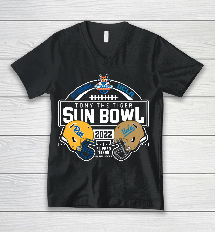 Pitt Panthers Vs Ucla 2022 Sun Bowl Match-Up Black Unisex V-Neck T-Shirt