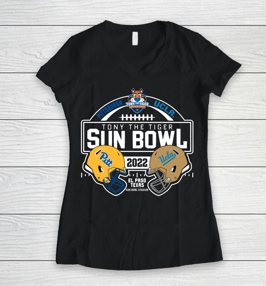 Pitt Panthers Vs Ucla 2022 Sun Bowl Match-Up Black Women V-Neck T-Shirt