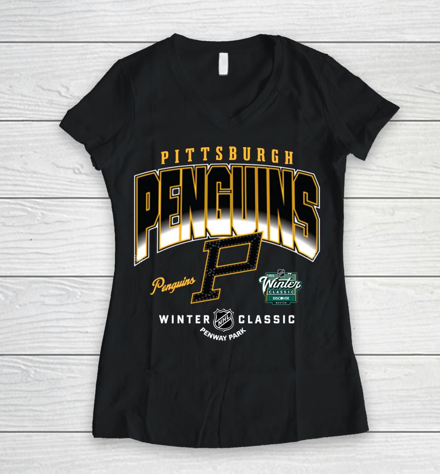 Pittsburgh Penguins 2023 Nhl Winter Classic Fade Women V-Neck T-Shirt