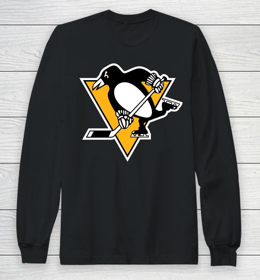 Pittsburgh Penguins Fanatics Branded Heather Gray Primary Team Logo Fleece Fitted Long Sleeve T-Shirt