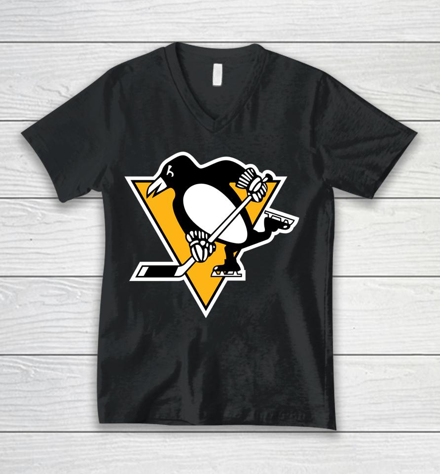 Pittsburgh Penguins Fanatics Branded Heather Gray Primary Team Logo Fleece Fitted Unisex V-Neck T-Shirt