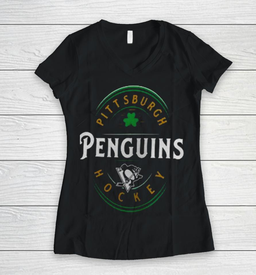 Pittsburgh Penguins Fanatics Branded St. Patrick’s Day Forever Lucky Women V-Neck T-Shirt