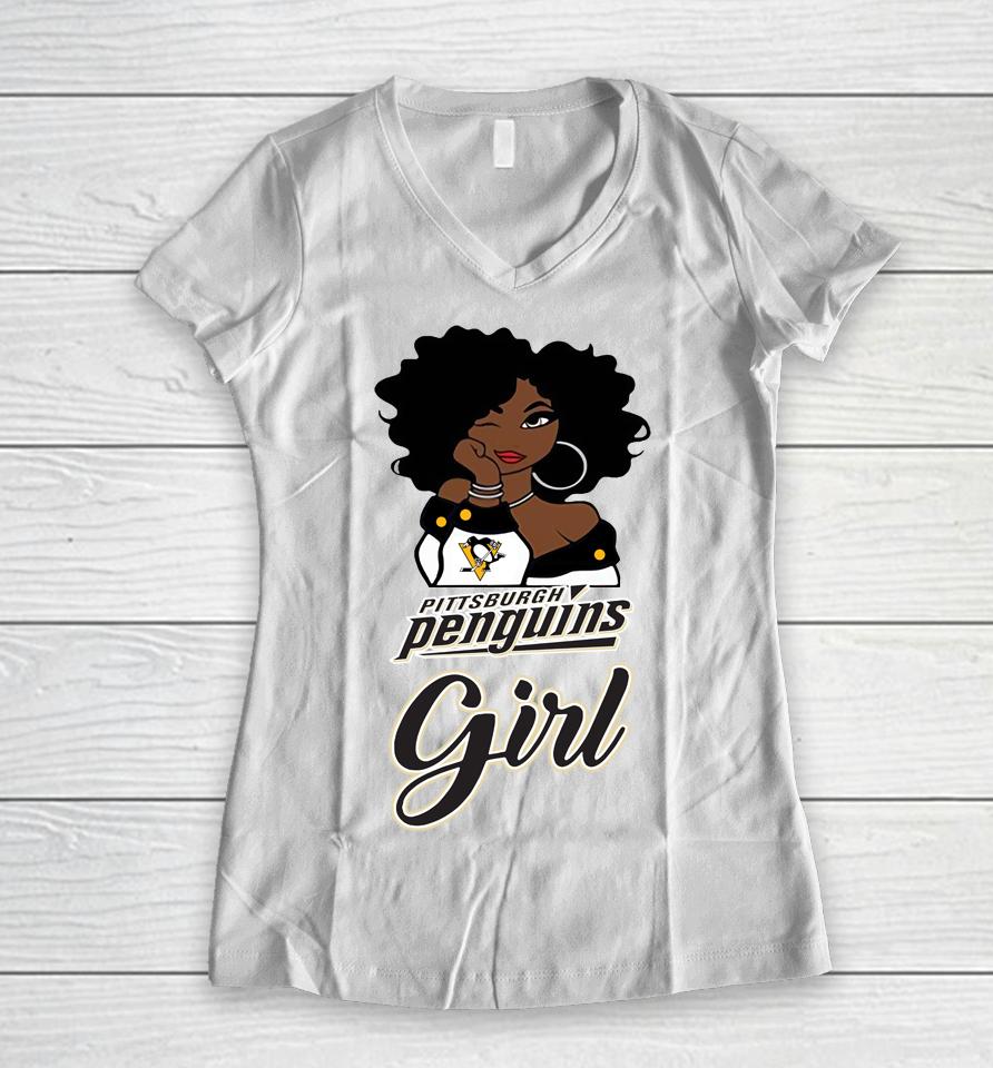 Pittsburgh Penguins Girl Nhl Women V-Neck T-Shirt
