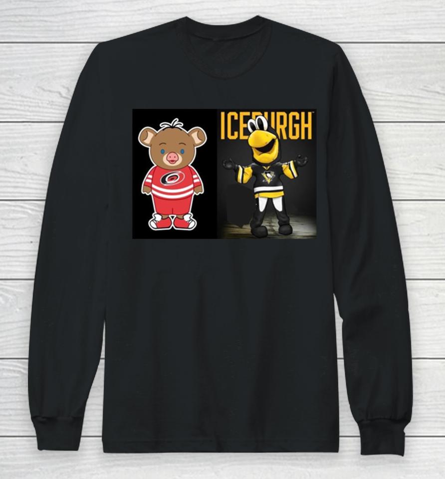 Pittsburgh Penguins Vs Carolina Hurricanes Nhl 2024 Mascot Cartoon Hockey Long Sleeve T-Shirt