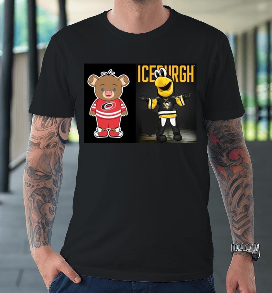 Pittsburgh Penguins Vs Carolina Hurricanes Nhl 2024 Mascot Cartoon Hockey Premium T-Shirt