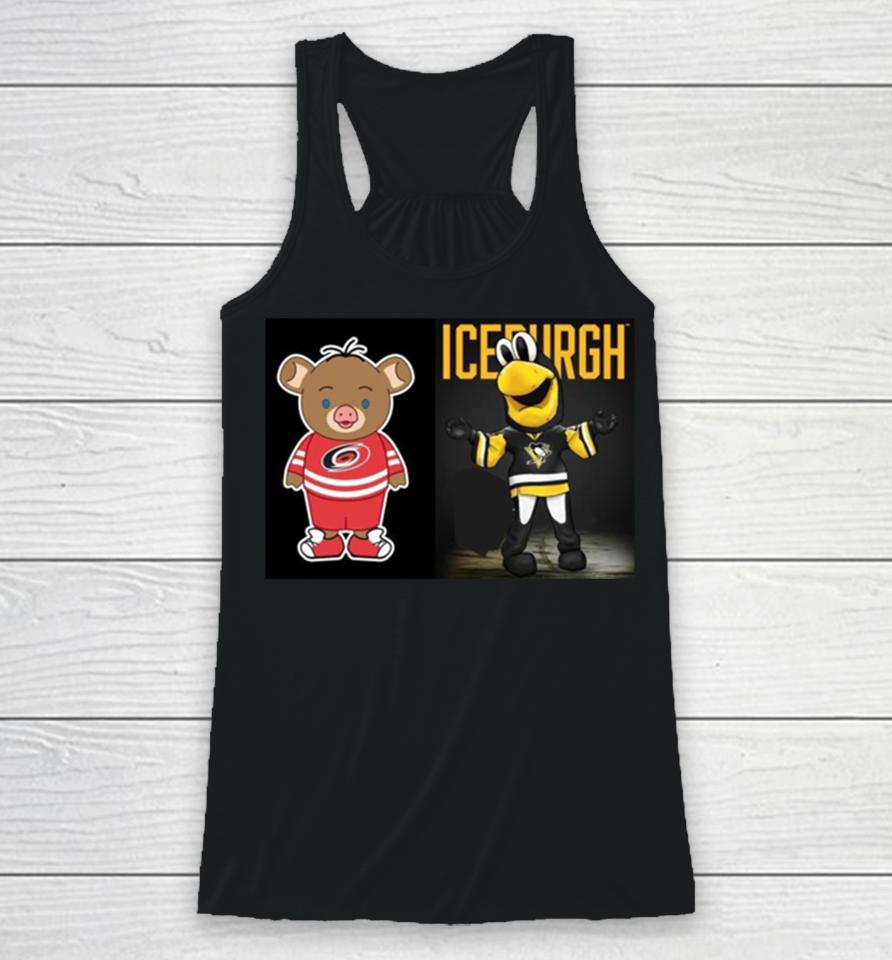 Pittsburgh Penguins Vs Carolina Hurricanes Nhl 2024 Mascot Cartoon Hockey Racerback Tank