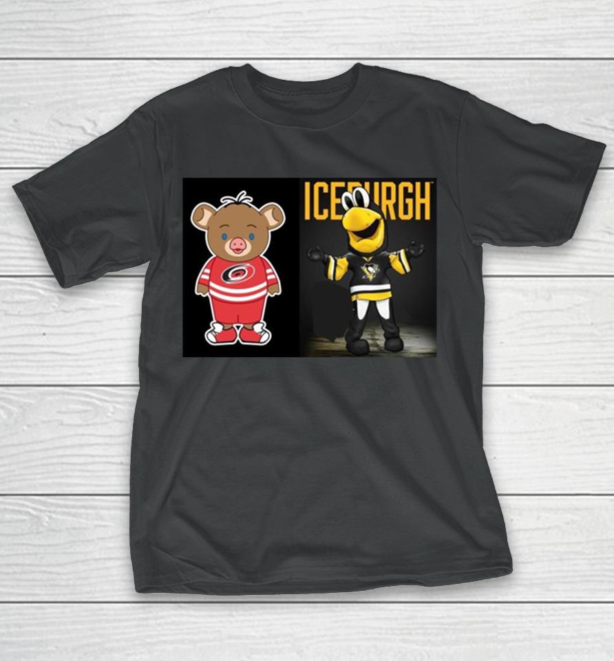 Pittsburgh Penguins Vs Carolina Hurricanes Nhl 2024 Mascot Cartoon Hockey T-Shirt
