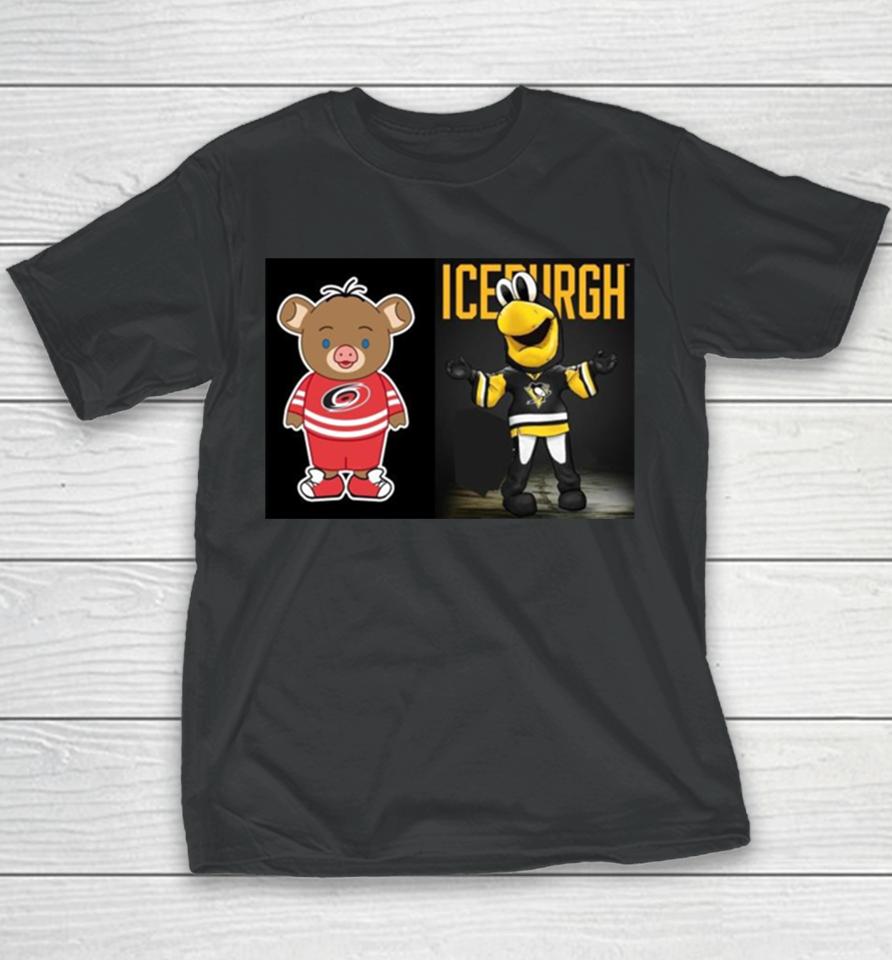 Pittsburgh Penguins Vs Carolina Hurricanes Nhl 2024 Mascot Cartoon Hockey Youth T-Shirt
