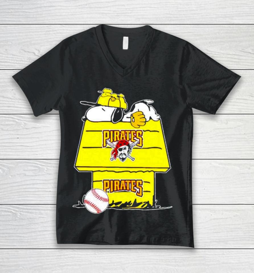 Pittsburgh Pirates Snoopy And Woodstock The Peanuts Baseball Unisex V-Neck T-Shirt