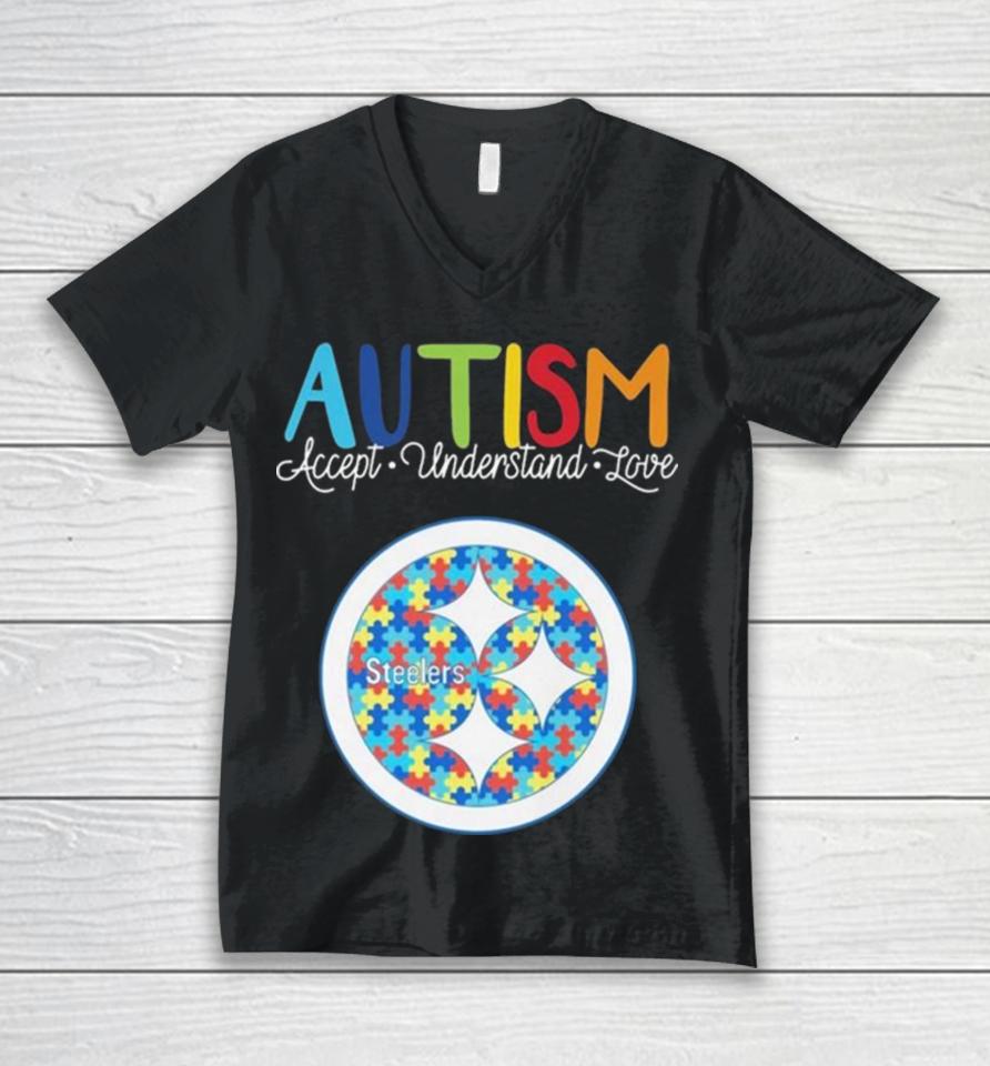 Pittsburgh Steelers Autism Accept Understand Love 2023 Unisex V-Neck T-Shirt