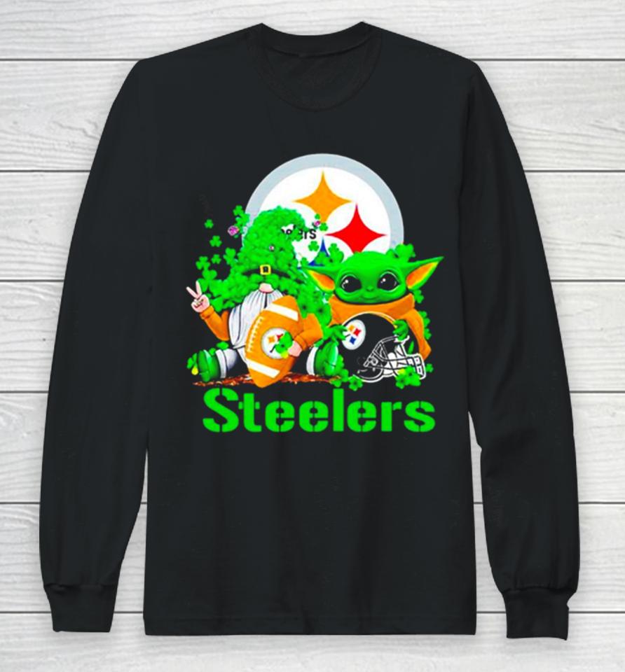 Pittsburgh Steelers Baby Yoda Happy St.patrick’s Day Shamrock Long Sleeve T-Shirt