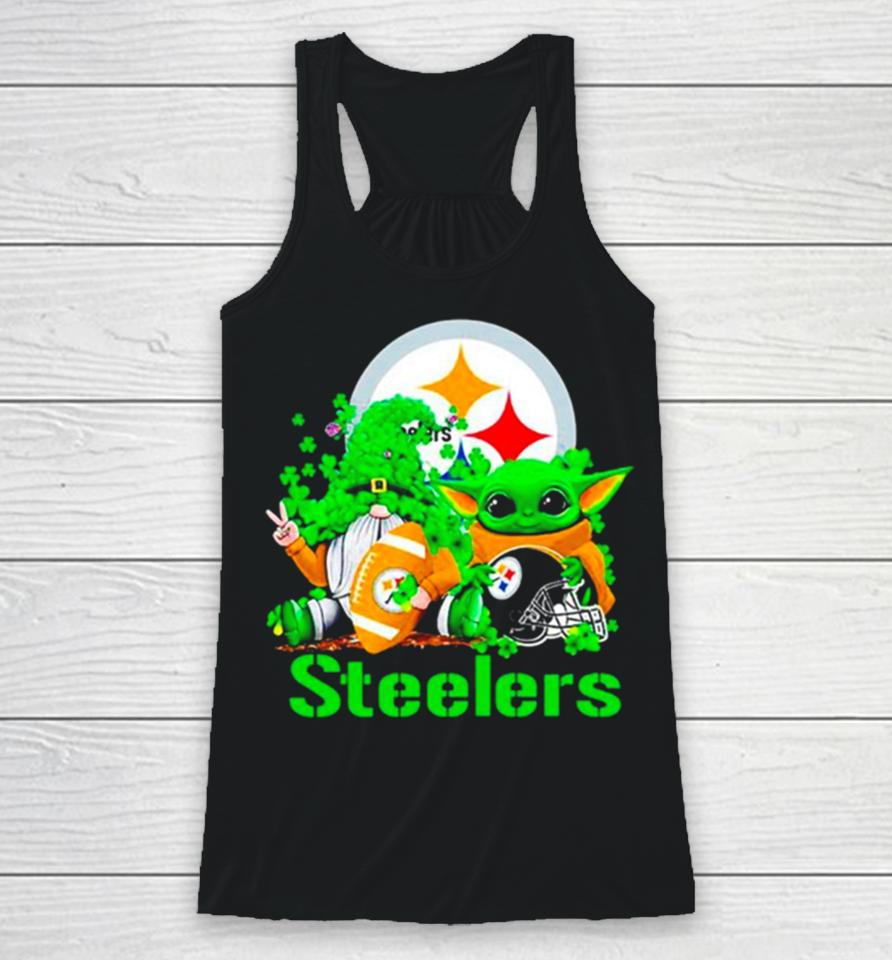 Pittsburgh Steelers Baby Yoda Happy St.patrick’s Day Shamrock Racerback Tank