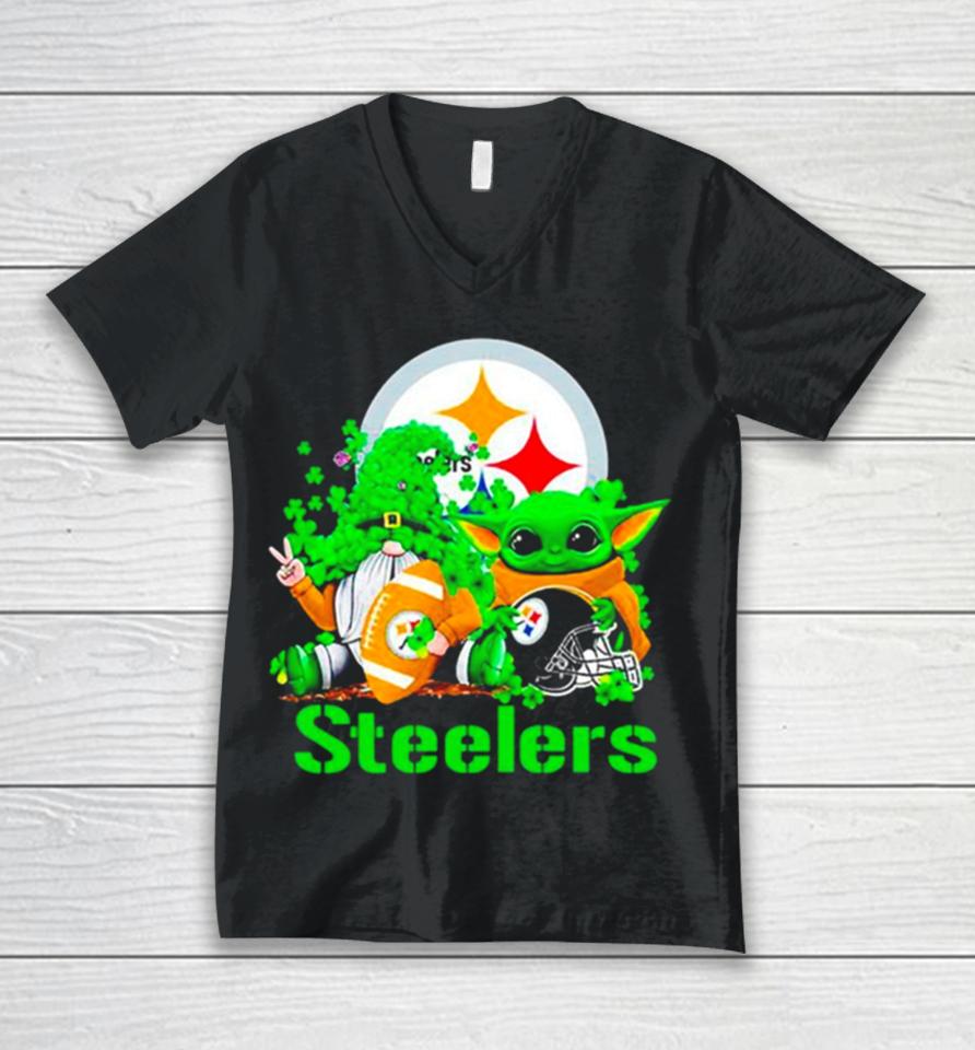 Pittsburgh Steelers Baby Yoda Happy St.patrick’s Day Shamrock Unisex V-Neck T-Shirt