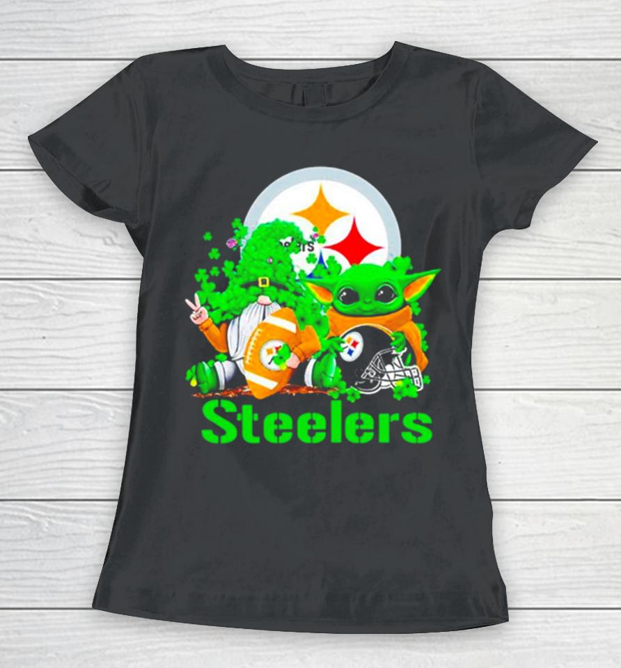Pittsburgh Steelers Baby Yoda Happy St.patrick’s Day Shamrock Women T-Shirt