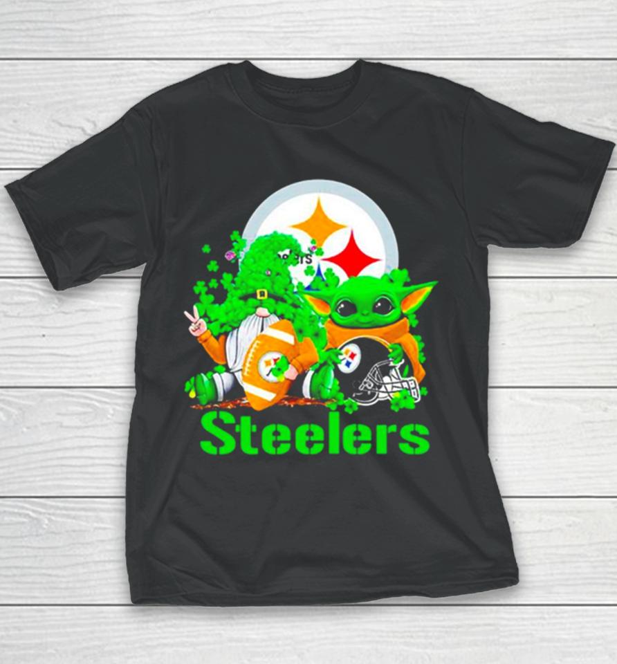 Pittsburgh Steelers Baby Yoda Happy St.patrick’s Day Shamrock Youth T-Shirt