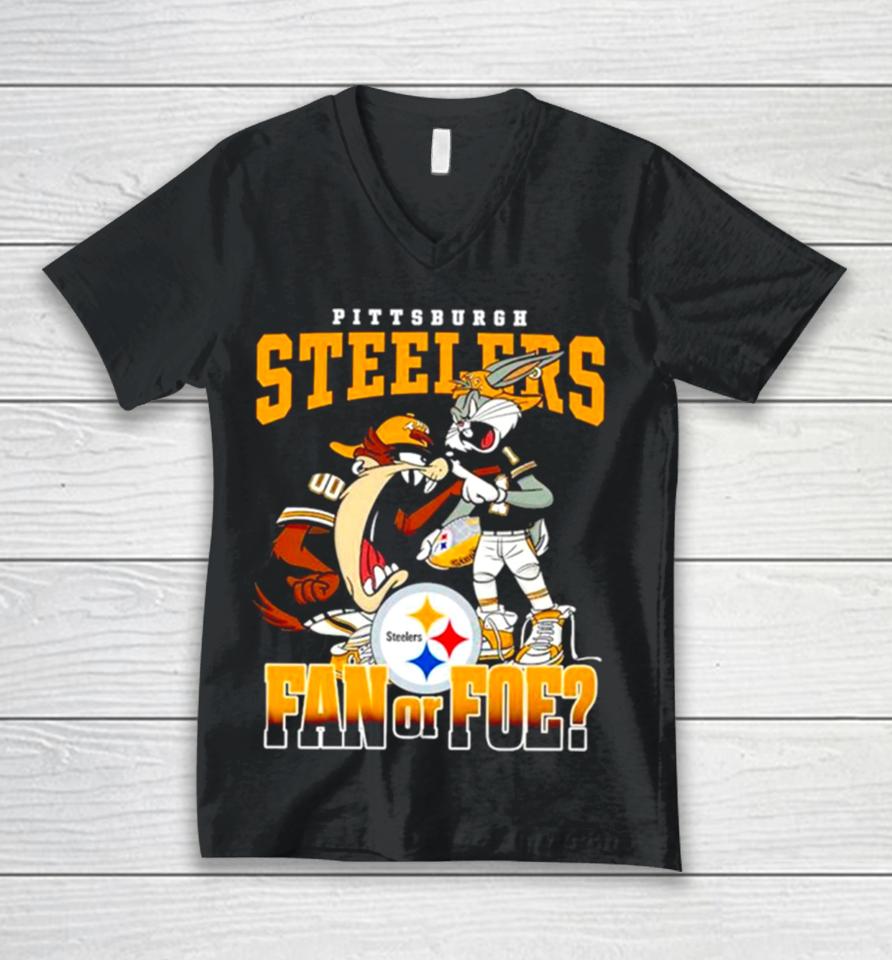 Pittsburgh Steelers Bugs Bunny And Taz Fan Or Foe Unisex V-Neck T-Shirt