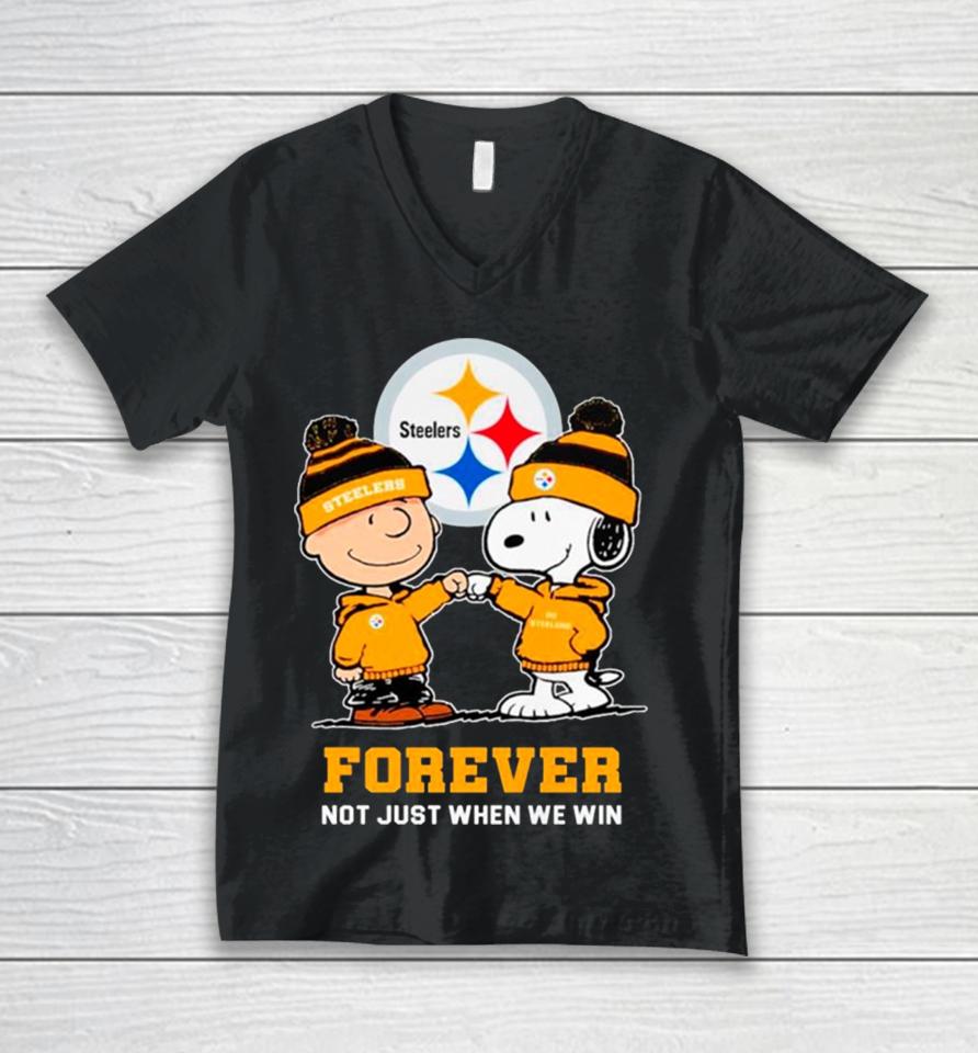 Pittsburgh Steelers Charlie Brown And Snoopy Forever Not Just When We Win Unisex V-Neck T-Shirt