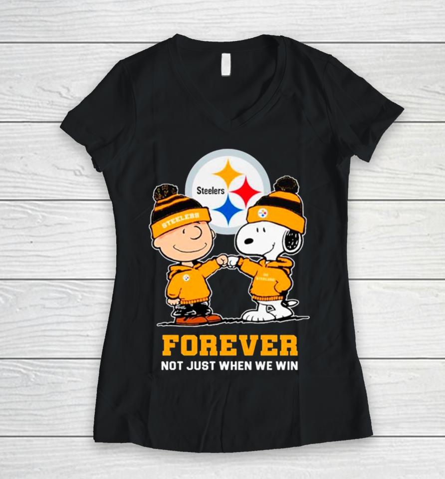 Pittsburgh Steelers Charlie Brown And Snoopy Forever Not Just When We Win Women V-Neck T-Shirt