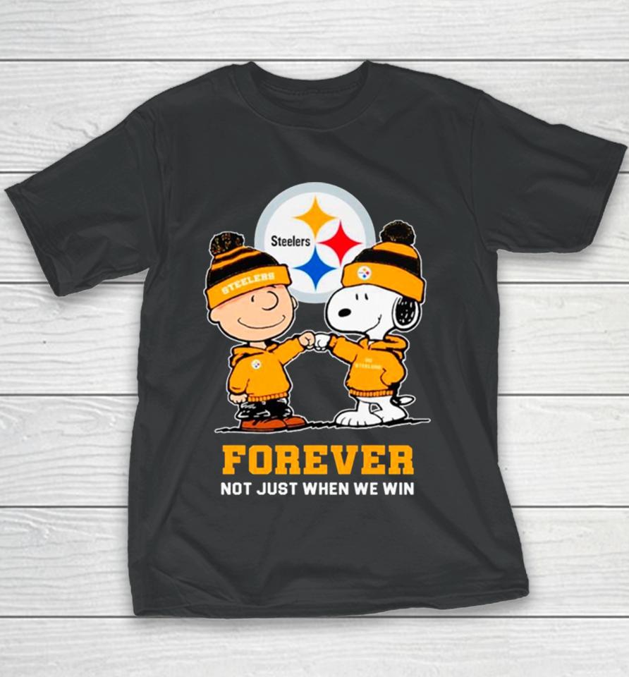 Pittsburgh Steelers Charlie Brown And Snoopy Forever Not Just When We Win Youth T-Shirt