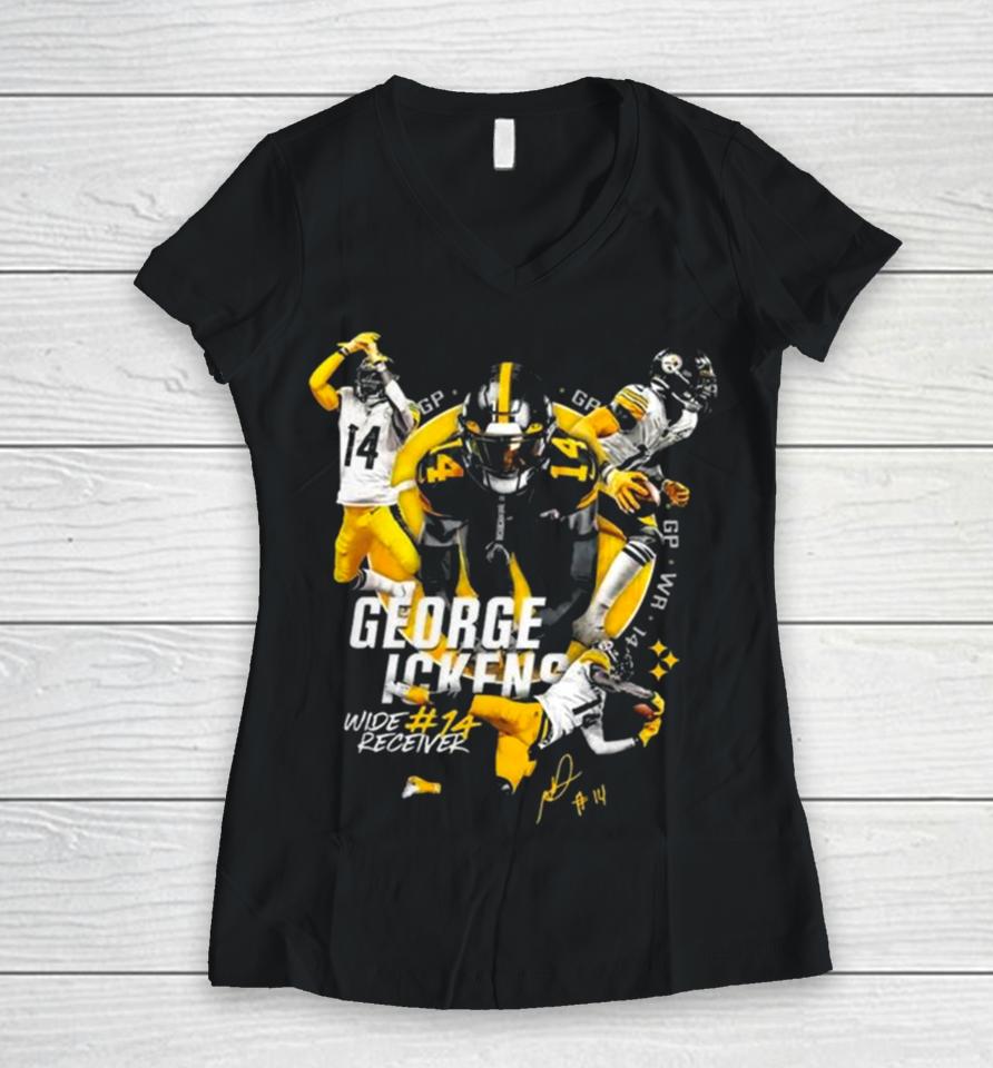 Pittsburgh Steelers George Pickens Wide Receiver Signature 2024 Women V-Neck T-Shirt