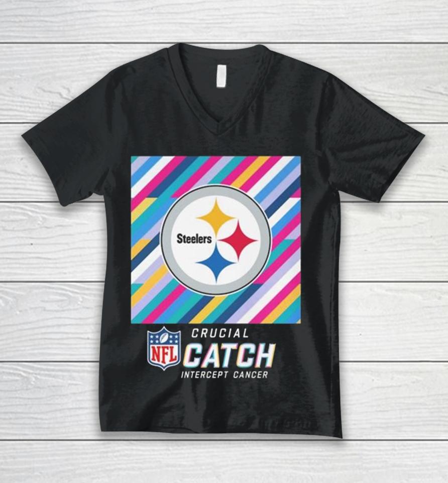 Pittsburgh Steelers Nfl Crucial Catch Intercept Cancer Unisex V-Neck T-Shirt