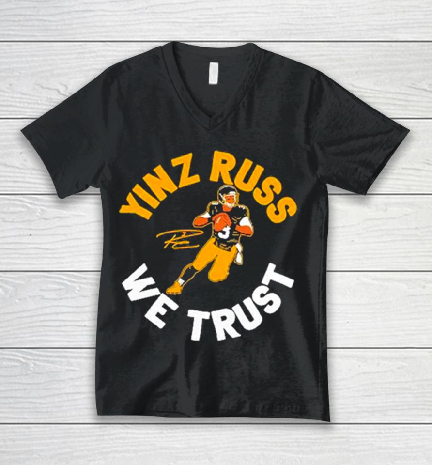 Pittsburgh Steelers Russell Wilson Yinz Russ We Trust Unisex V-Neck T-Shirt