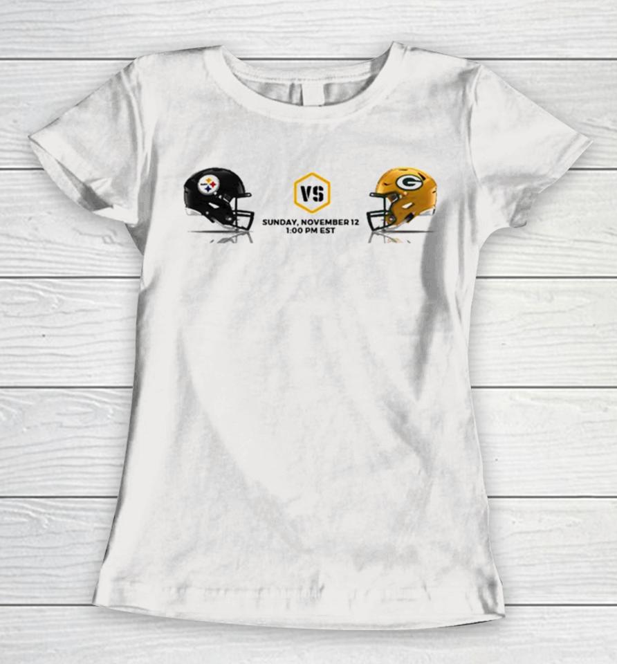 Pittsburgh Steelers Vs Green Bay Packers Nfl 2023 Weekend Helmet Matchup Women T-Shirt