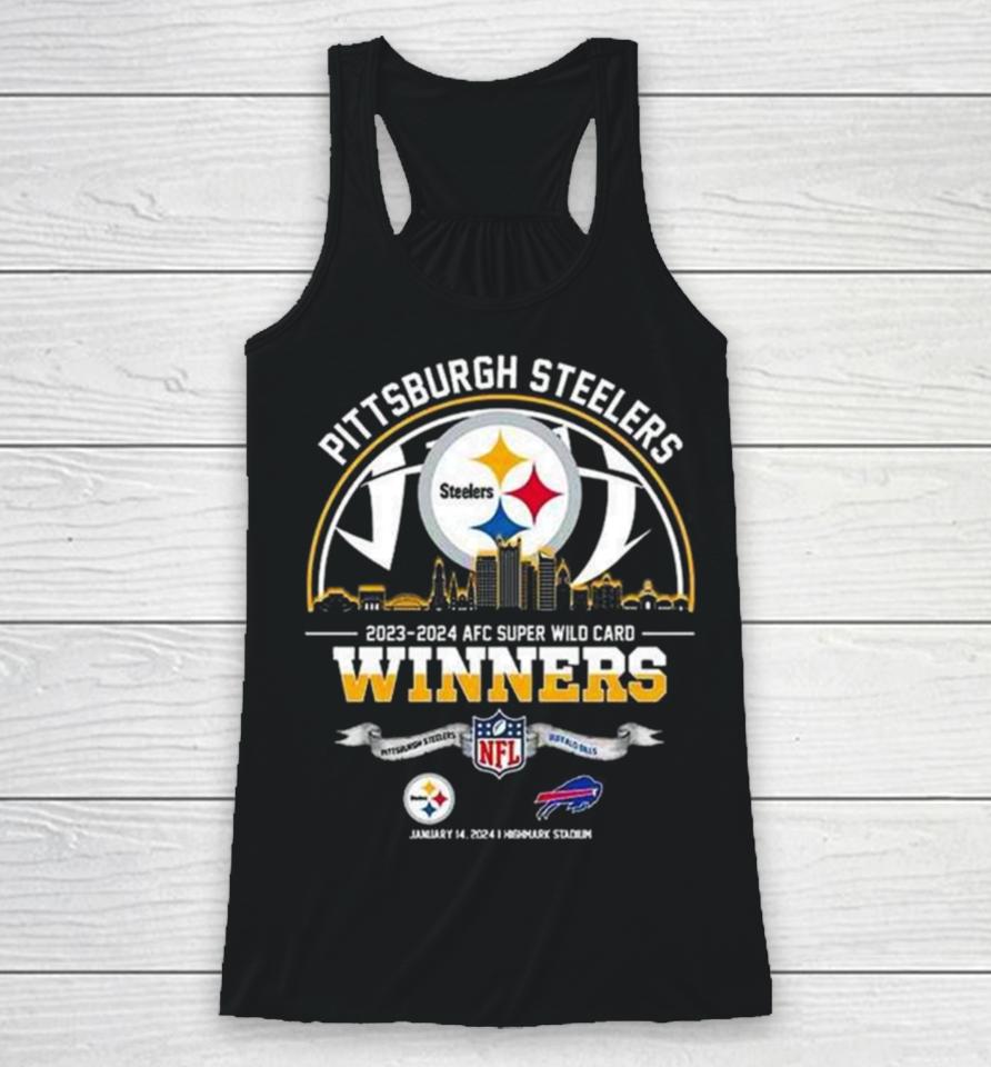Pittsburgh Steelers Winners Season 2023 2024 Afc Super Wild Card Nfl Divisional Skyline January 14 2024 Highmark Stadium Racerback Tank