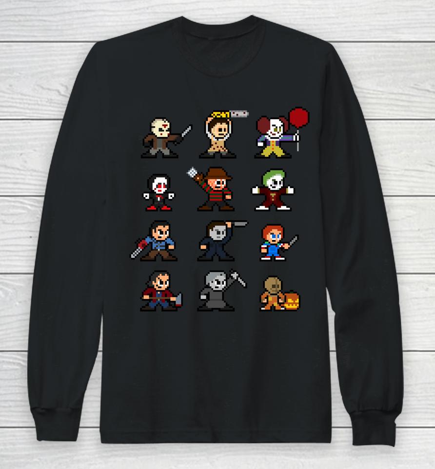 Pixel Halloween Scary Horror Christmas Gamer And Movies Long Sleeve T-Shirt