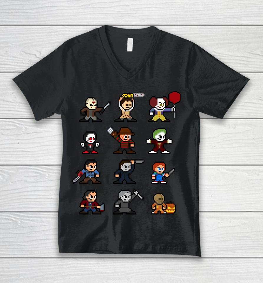 Pixel Halloween Scary Horror Christmas Gamer And Movies Unisex V-Neck T-Shirt