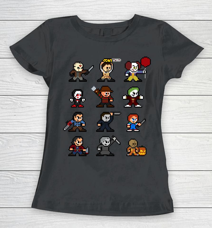 Pixel Halloween Scary Horror Christmas Gamer And Movies Women T-Shirt
