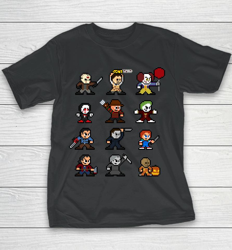Pixel Halloween Scary Horror Christmas Gamer And Movies Youth T-Shirt