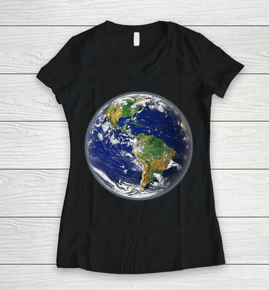 Planet Earth Globe For Earth Day Women V-Neck T-Shirt