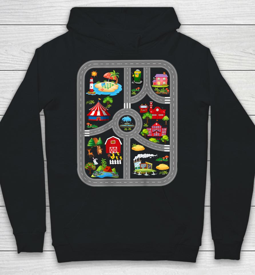Play Cars On Dad's Back Mat Road Car Race Track Hoodie