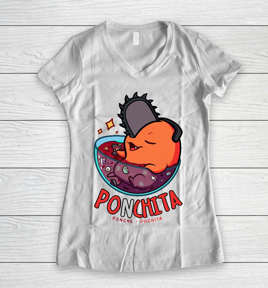 Ponchita Ponche Pochita Women V-Neck T-Shirt