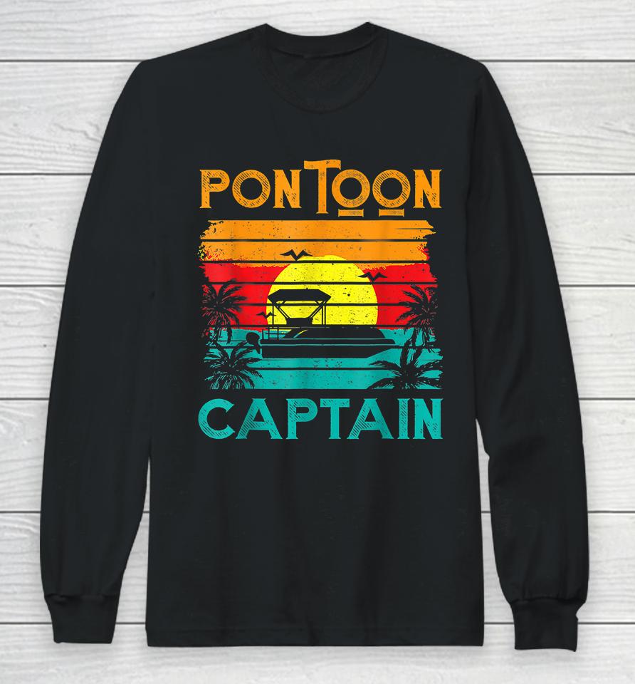 Pontoon Captain Retro Vintage Long Sleeve T-Shirt