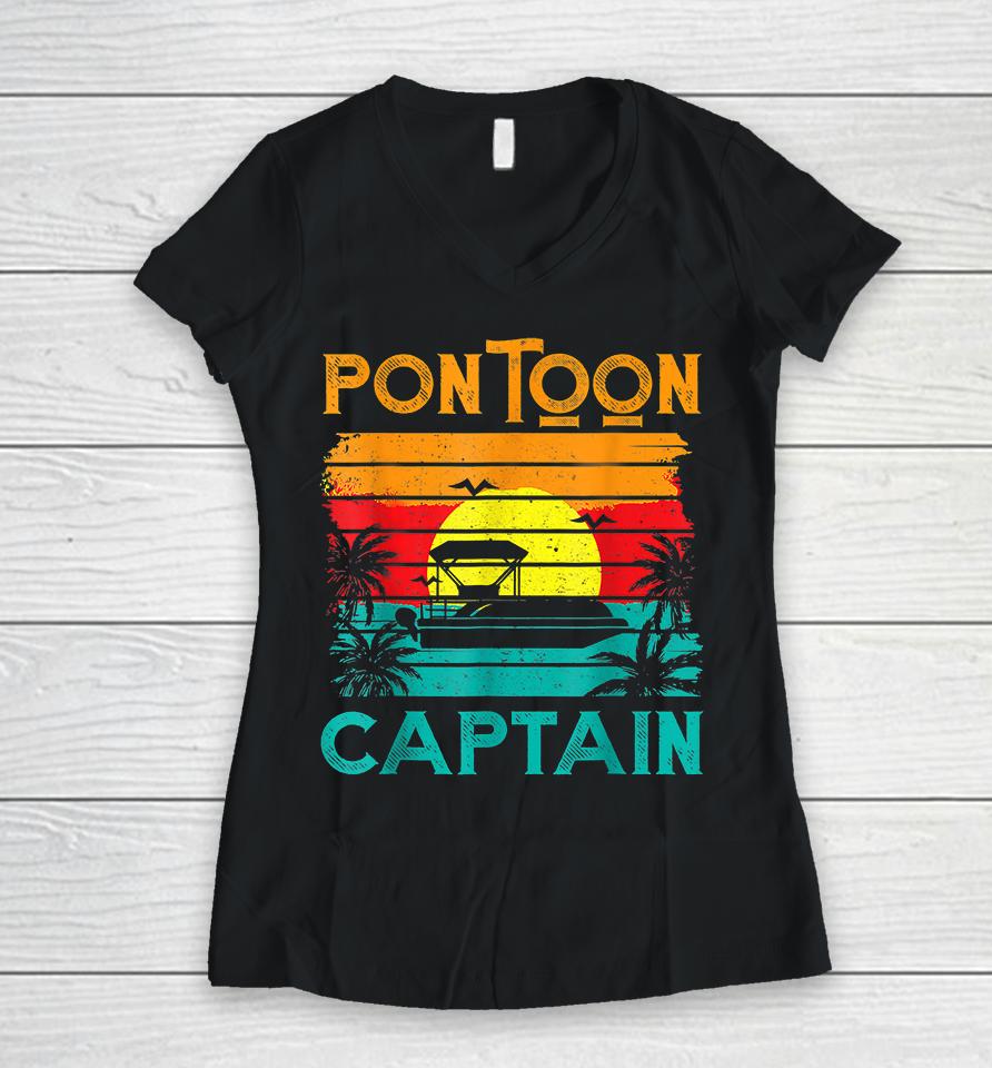 Pontoon Captain Retro Vintage Women V-Neck T-Shirt