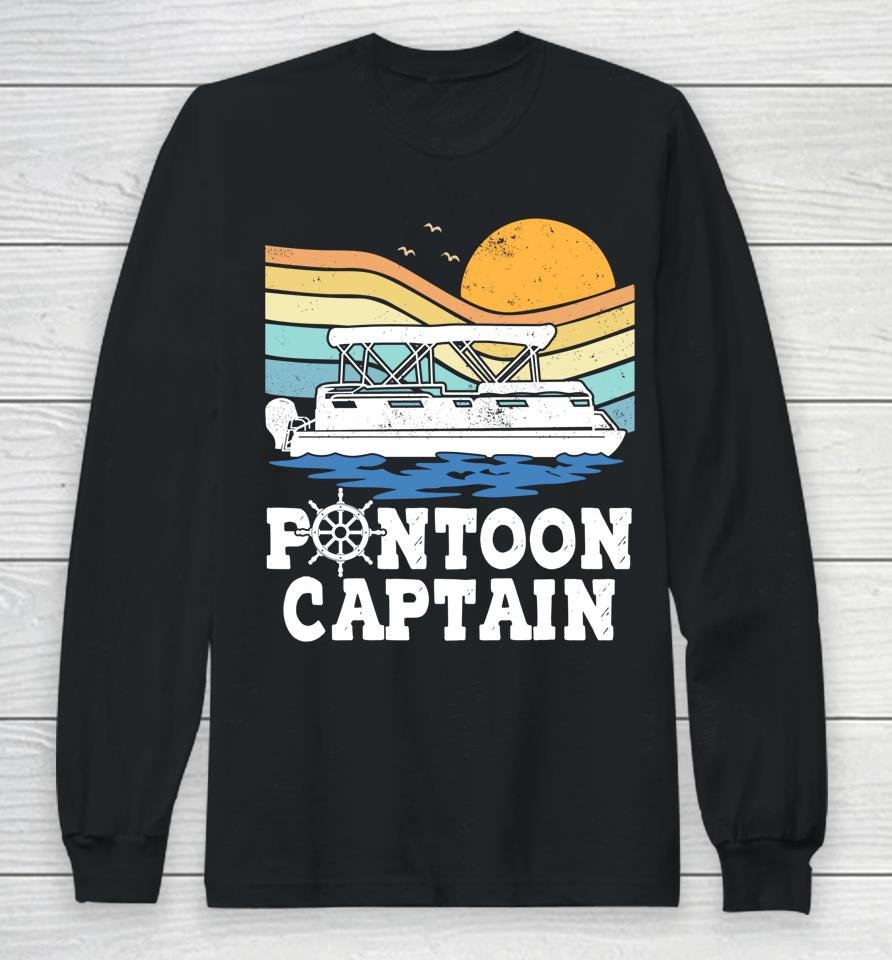 Pontoon Captain Vintage Pontoon Boat Boating Pontooning Gift Long Sleeve T-Shirt
