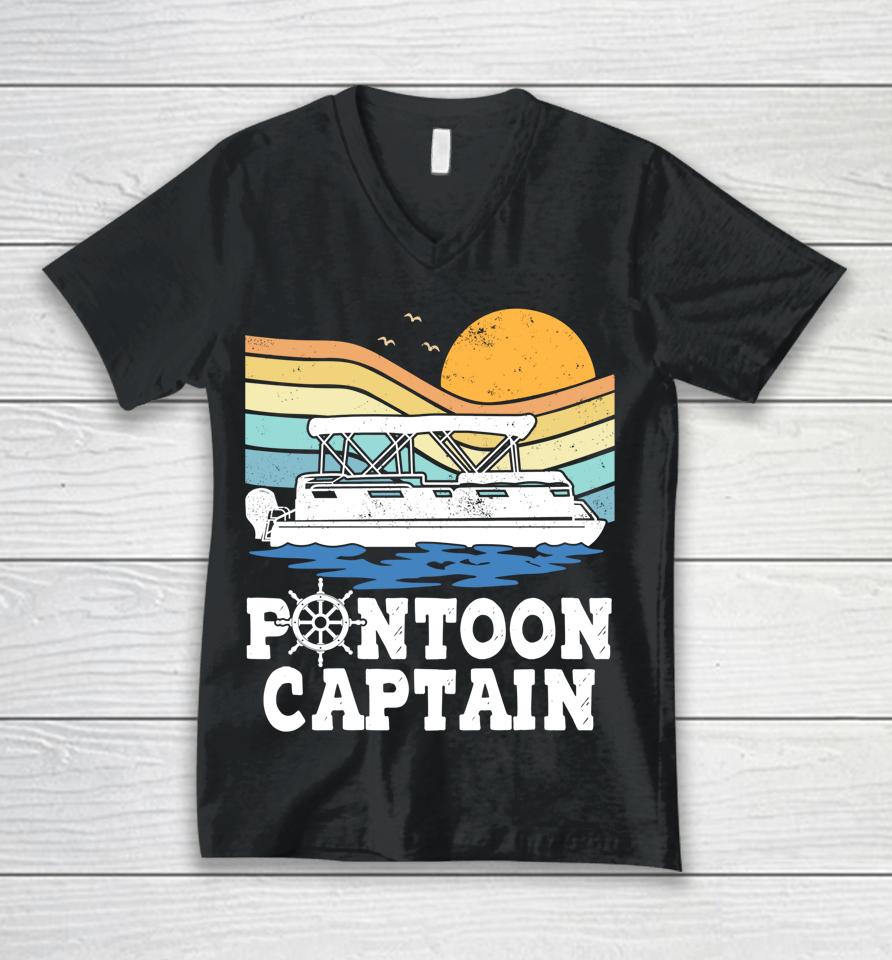 Pontoon Captain Vintage Pontoon Boat Boating Pontooning Gift Unisex V-Neck T-Shirt