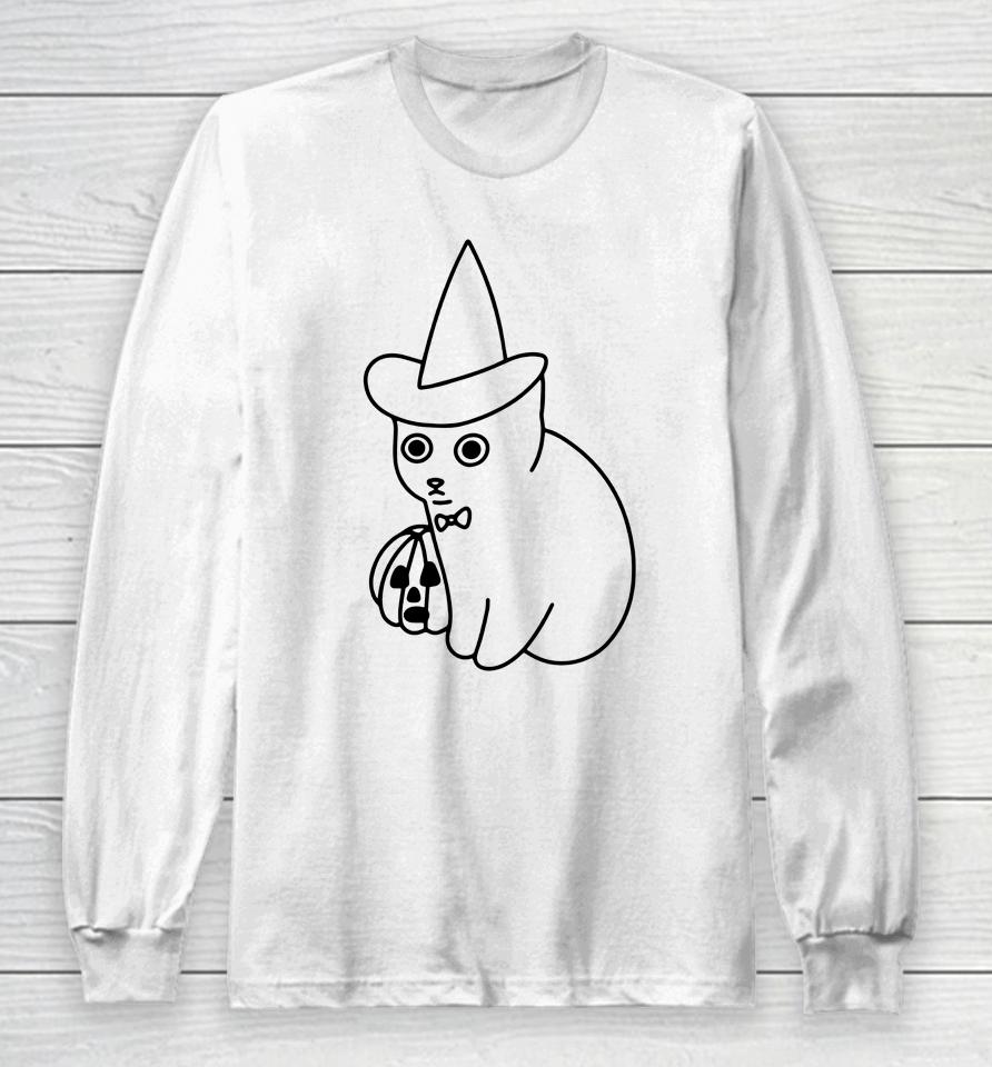 Poorly Cat Draw It's Time Cat Halloween Long Sleeve T-Shirt