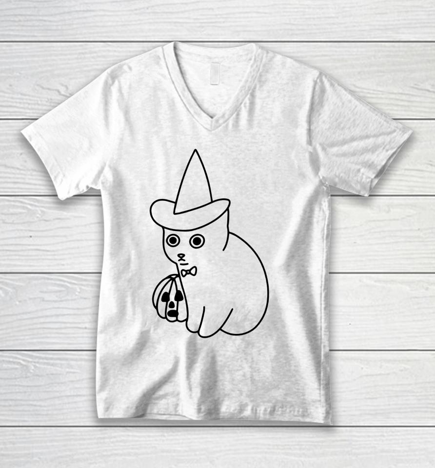 Poorly Cat Draw It's Time Cat Halloween Unisex V-Neck T-Shirt