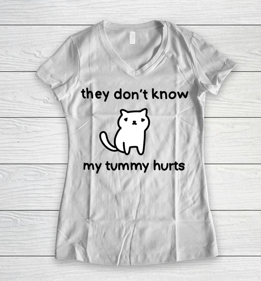 Poorlycatdrawthreadless Store They Don't Know My Tummy Hurts Women V-Neck T-Shirt