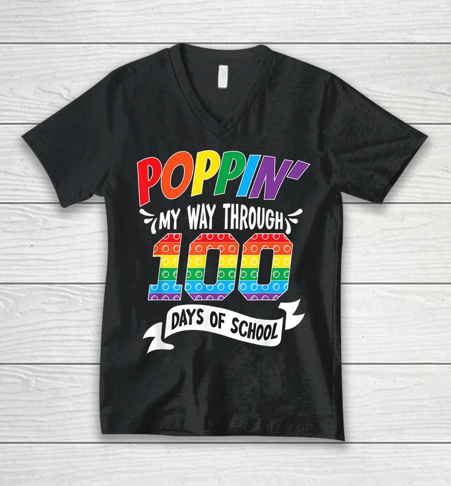Poppin Through 100 Days Of School Unisex V-Neck T-Shirt