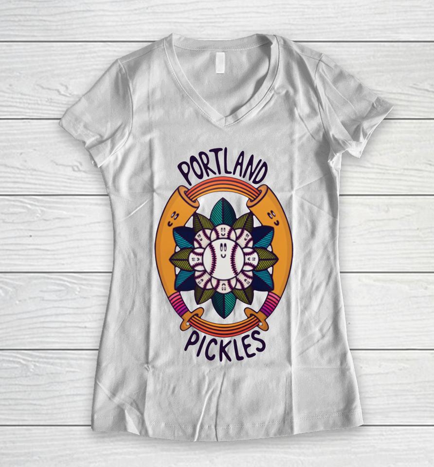 Portland Pickles 2023 February Artist Series Mandy Grotie Women V-Neck T-Shirt