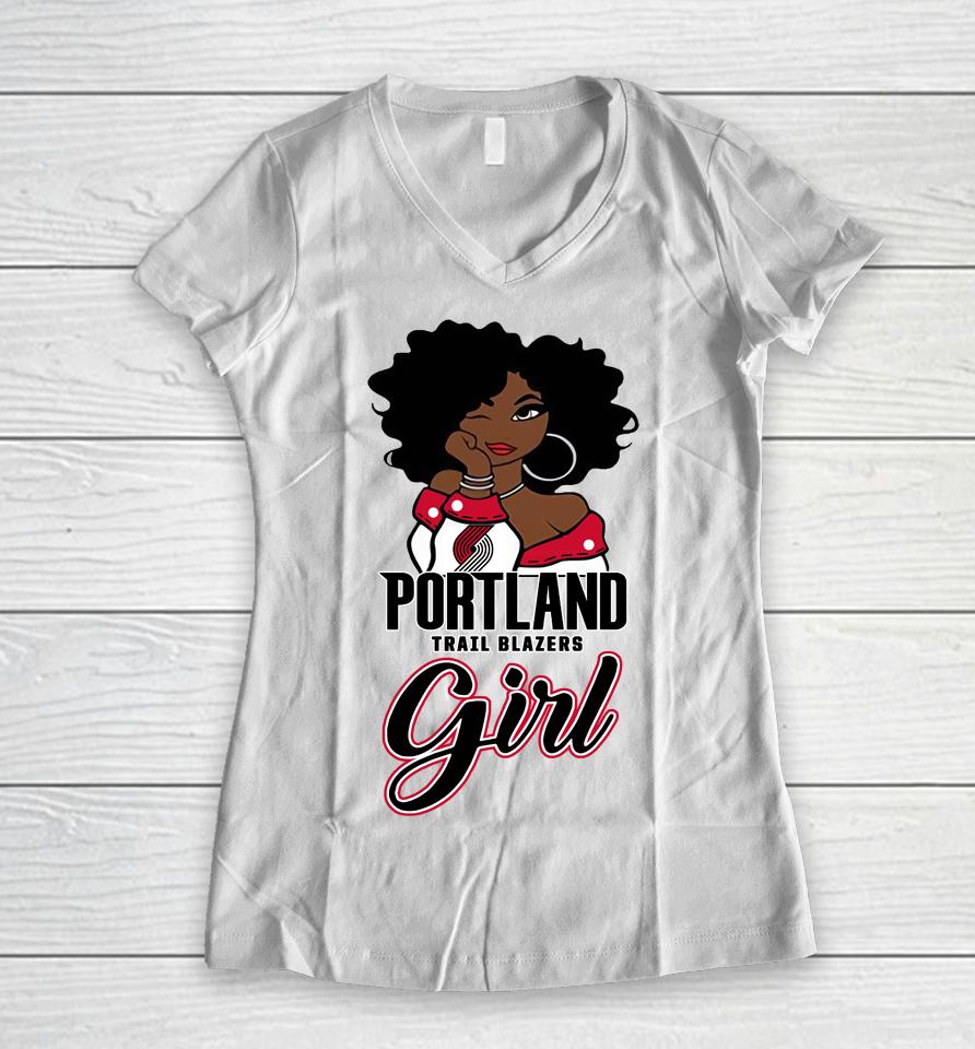 Portland Trail Blazers Girl Nba Women V-Neck T-Shirt